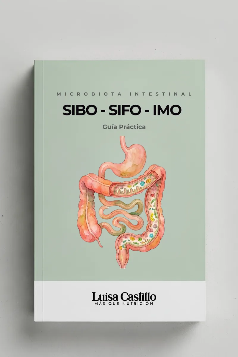 Portada de la guía práctica «SIBO - SIFO - IMO» de Luisa Castillo, de la colección Microbiota intestinal